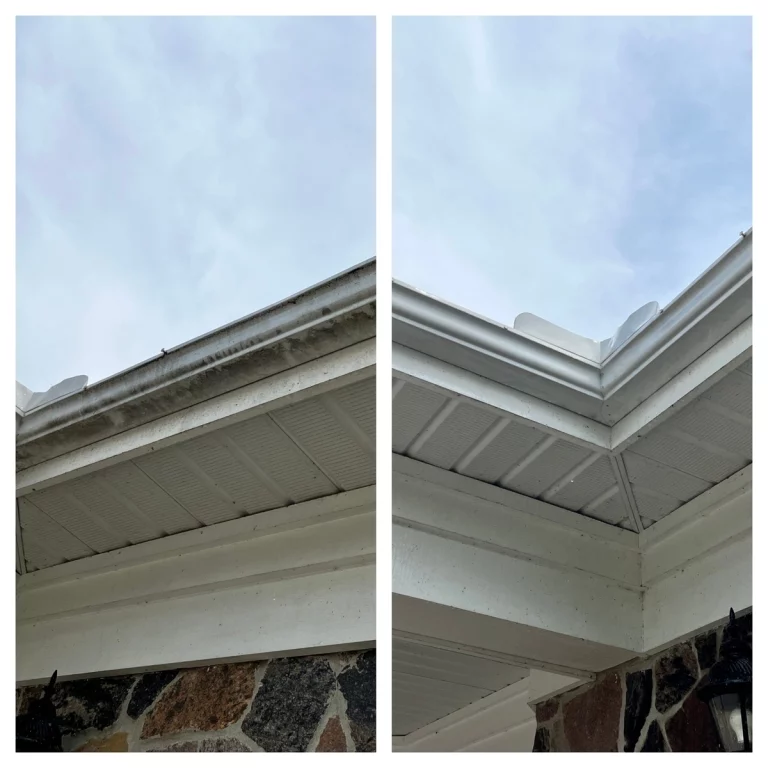 Eavestroughs before and after being cleaned